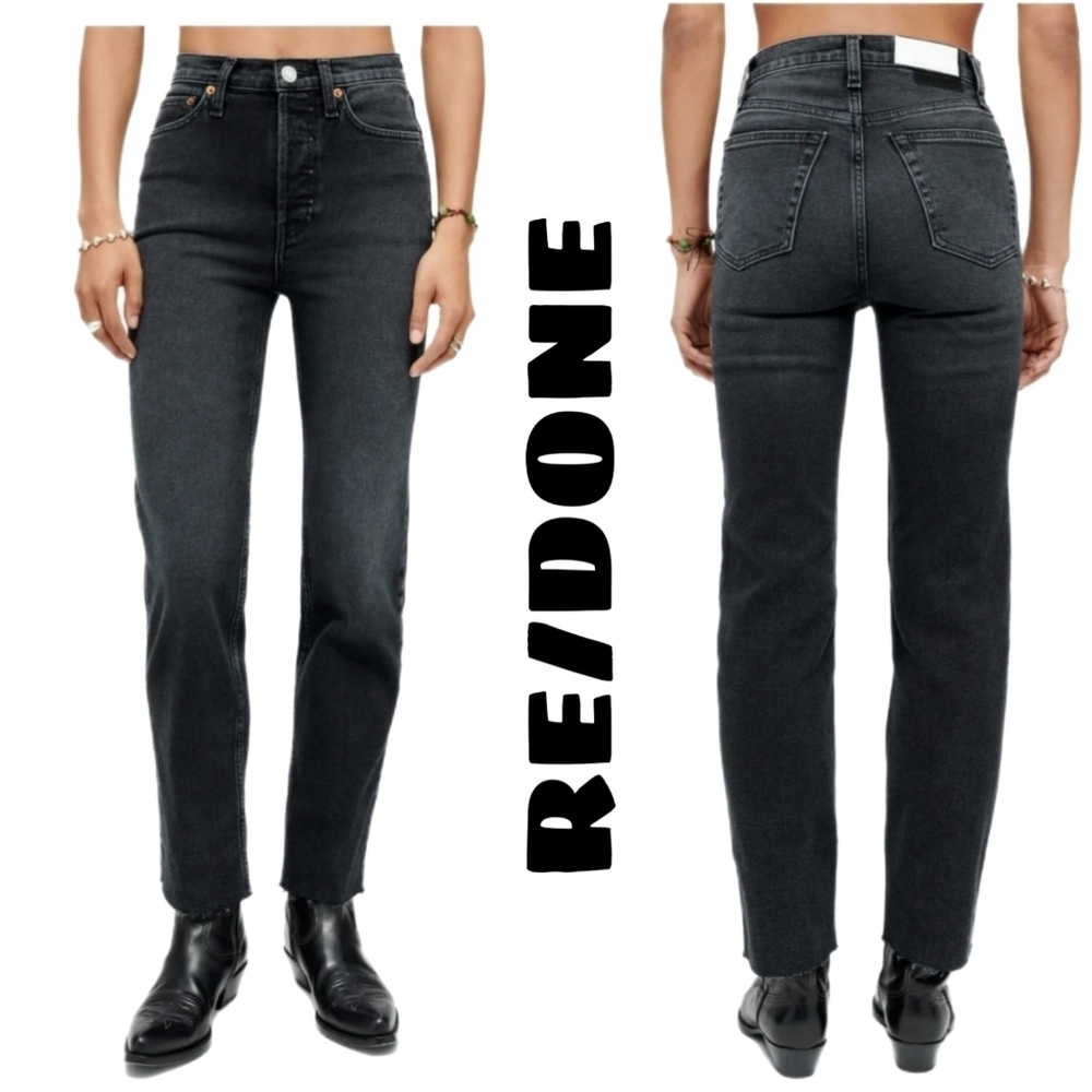 Re/done Womens 90's High Rise Ankle Crop Raw Hem Charcoal Jeans Sz 28x26*